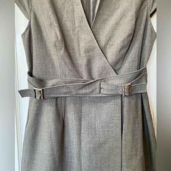 Calvin Klein Women Gray Sheath Mandarin Collar Cap Sleeve Belted Size 12 - Picture 7 of 15